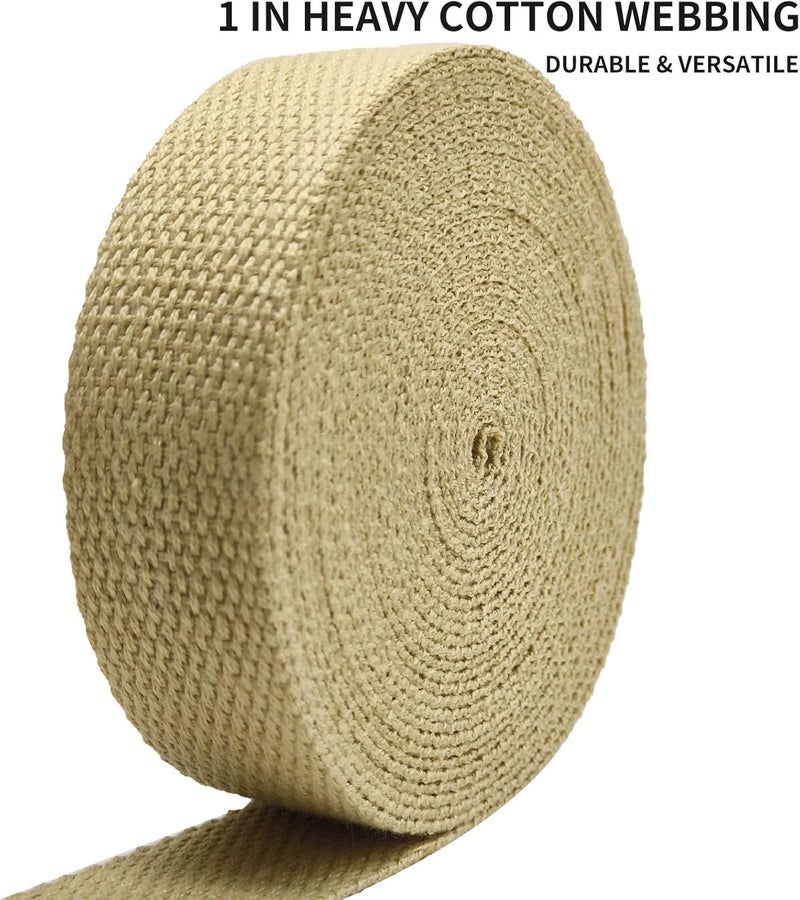 Evora 1 inch Cotton Webbing Braid Handles Bag Strap 15ft High Density Webbing Plain Weave Straps for Cloth Tote Bag, Pet Collars, DIY Projects, Crafts, Outdoor Accessories (Khaki 536) - Image 4